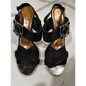 Ted Baker Joyaa Embellished Satin Sandal Black Women’s Sz 7.5